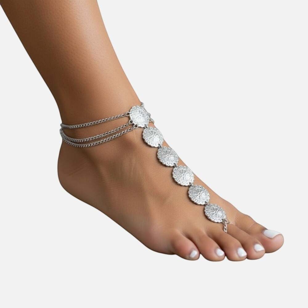 Vintage Silver Filigree Coin Anklet